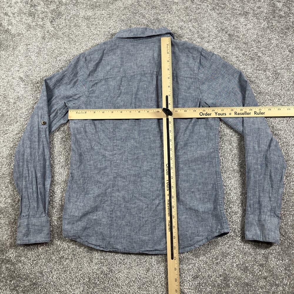 North Face Button Up‎ Shirt Womens Small Linen Cotton Chambray Long Sleeve Blue - Picture 10 of 14